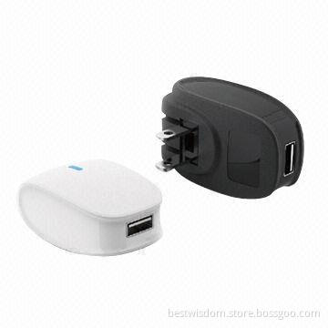 USB Travel Home Chargers for iPhone and iPod, Low-Profile Design, 5V/1A, EU Plug, CE, UL Marks